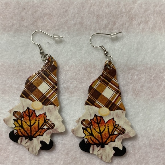 Faux Leather Gnome Shaped Fall Earrings Print both sides (CO) - Picture 4 of 6